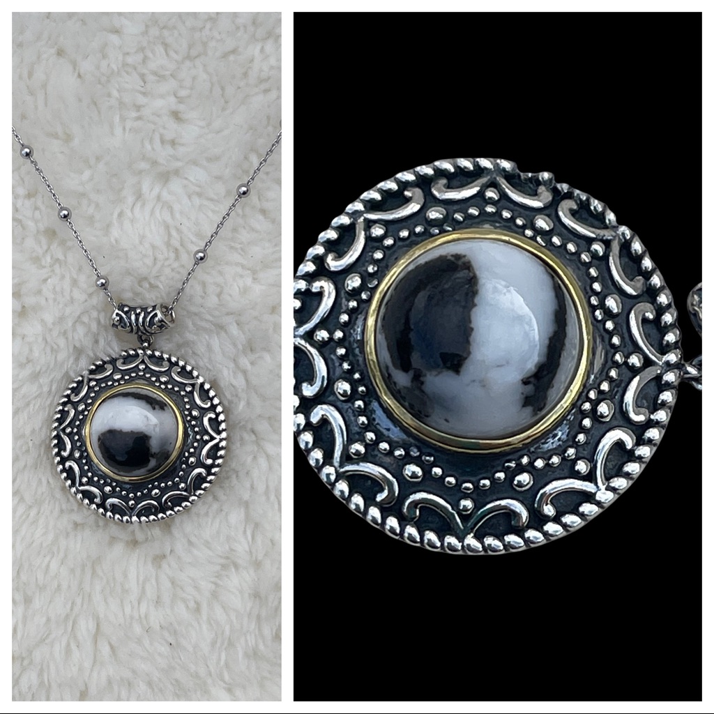 Artisan Crafted Sterling Silver Round Gemstone Pendant W/Chain White Buffalo